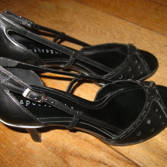 New Black Leather Peep Toe Heels - Picture 2 of 8